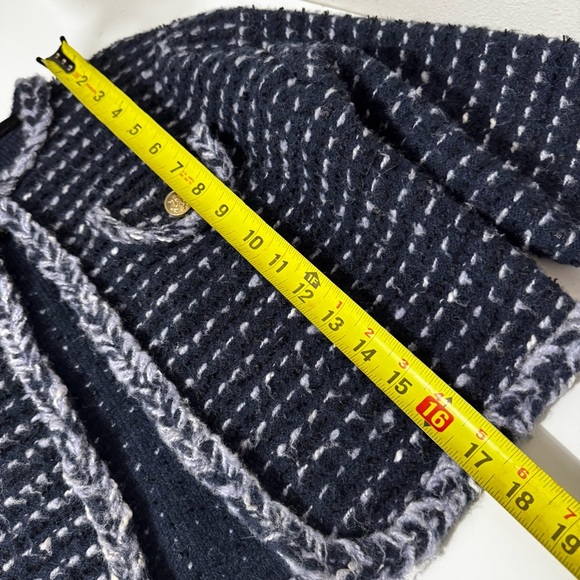 J.Crew navy blue and White Tweed wool blend cardigan sweater jacket - Picture 6 of 8